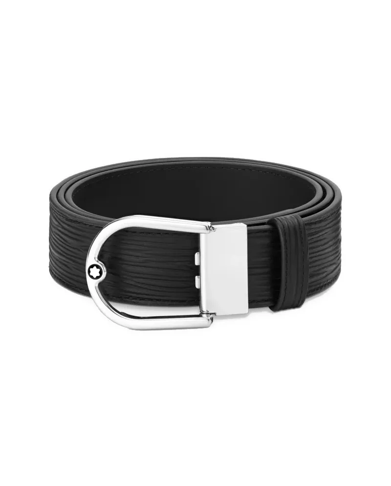 Ceinture réversible Montblanc en cuir noir avec boucle en fer à cheval de 35 mm