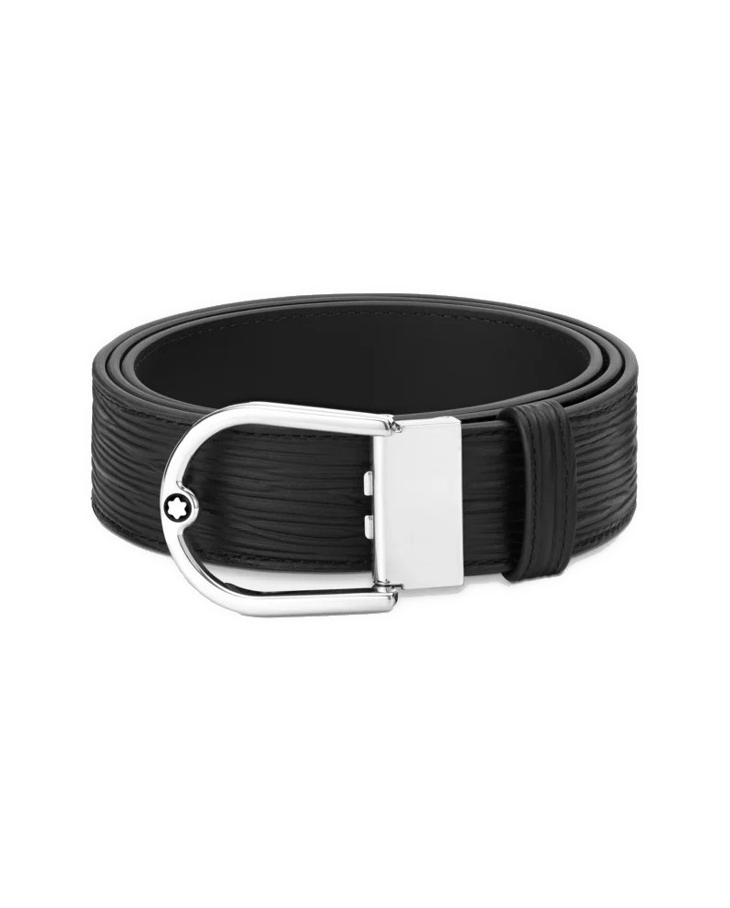 Cintura Montblanc Reversibile in Pelle Nera con Fibbia a Ferro di Cavallo 35 mm