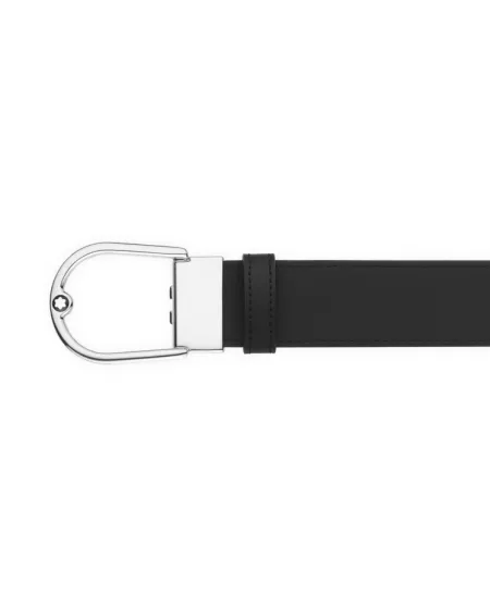 Ceinture réversible Montblanc en cuir noir avec boucle en fer à cheval de 35 mm