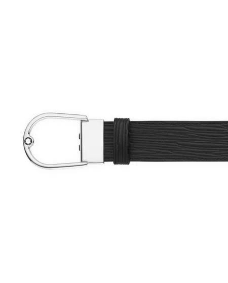 Cintura Montblanc Reversibile in Pelle Nera con Fibbia a Ferro di Cavallo 35 mm