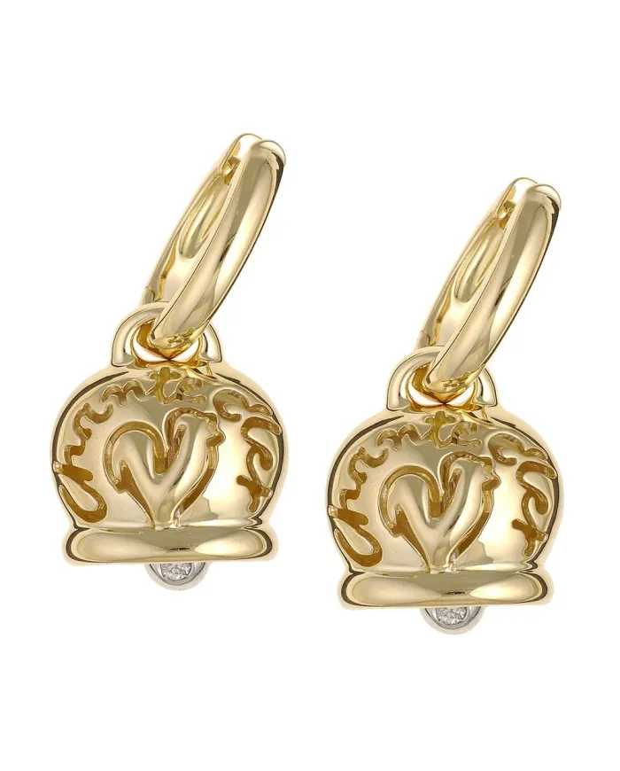 Le Campanelle Chantecler earrings in yellow gold, rooster and diamonds