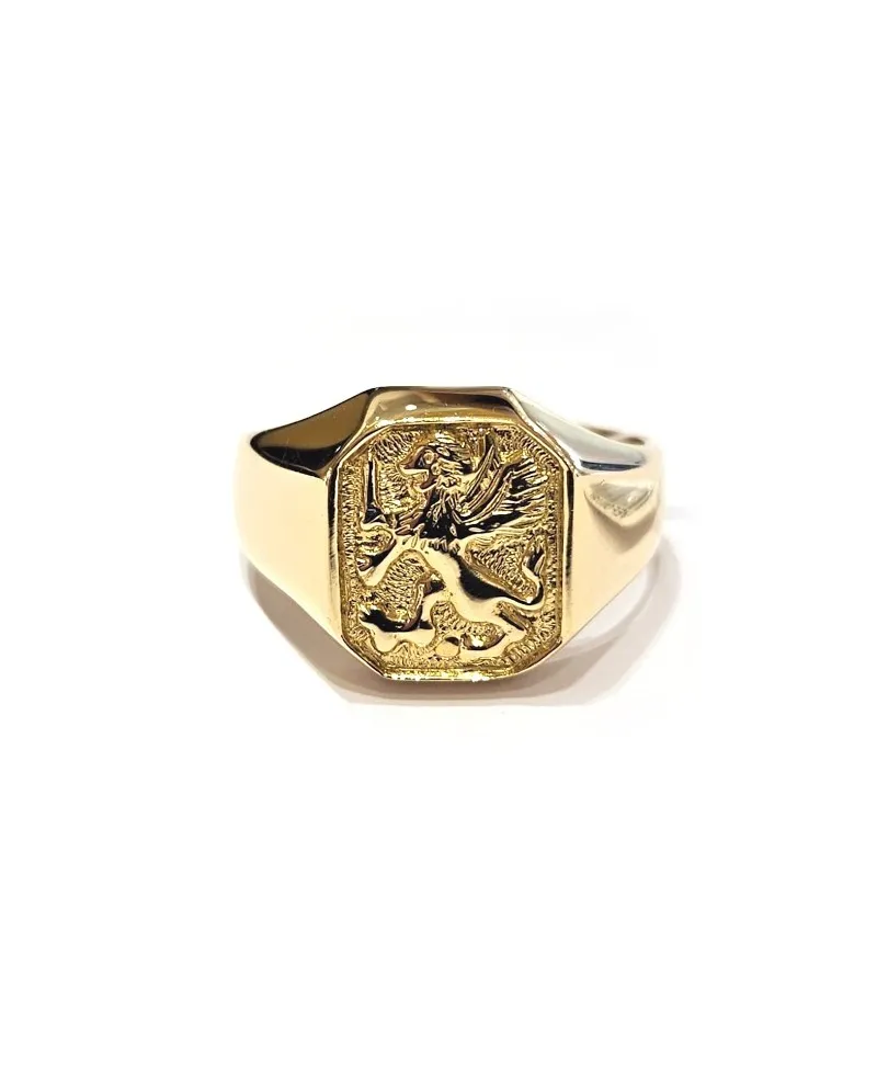Bague Chevalier pour Homme en Or Jaune avec Lion Ailé