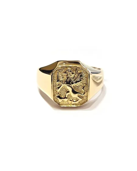 Bague Chevalier pour Homme en Or Jaune avec Lion Ailé