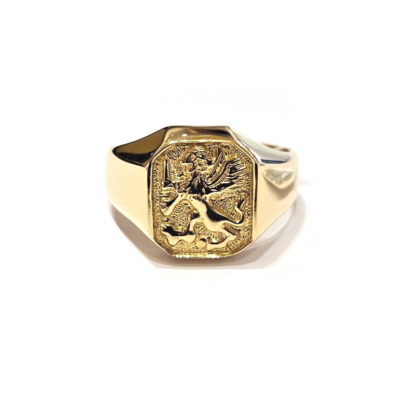Men's Chevalier Ring in Yellow Gold with Winged Lion
