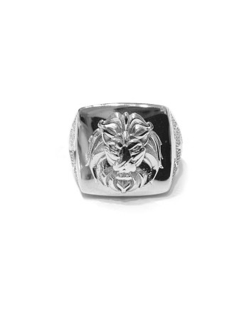 Bague Homme Chevalier Casella en Or Blanc avec Tête de Lion