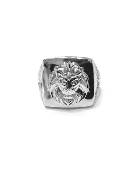Anello Uomo Chevalier Casella in Oro Bianco con Testa di Leone