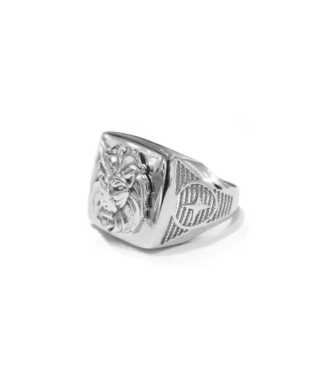 Anello Uomo Chevalier Casella in Oro Bianco con Testa di Leone