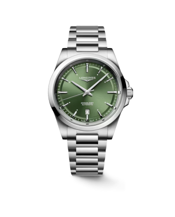Montre Longines Conquest avec cadran vert et bracelet en acier de 41 mm