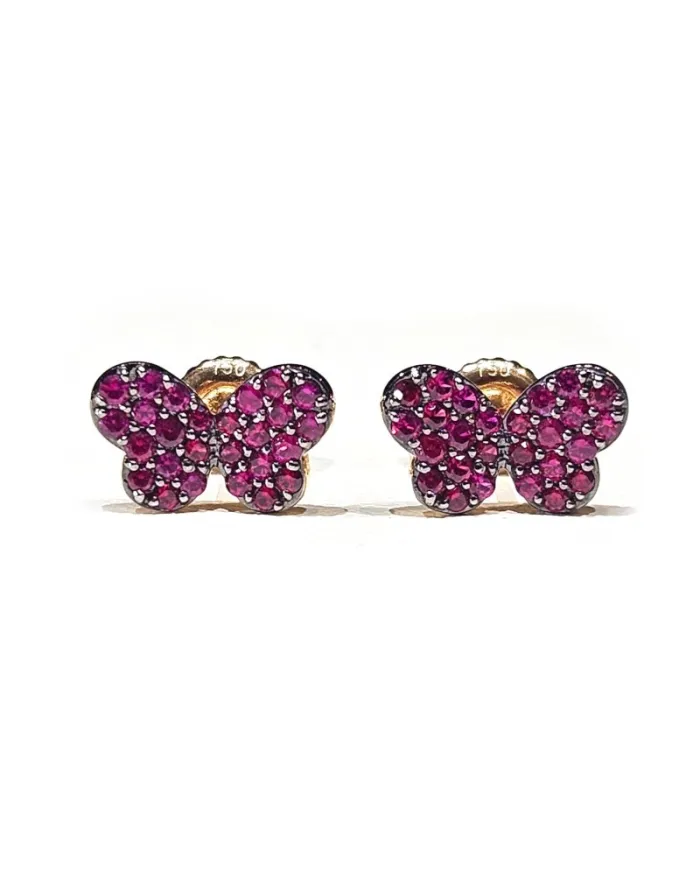 Boucles d'oreilles Crivelli en or rose et rubis avec papillon