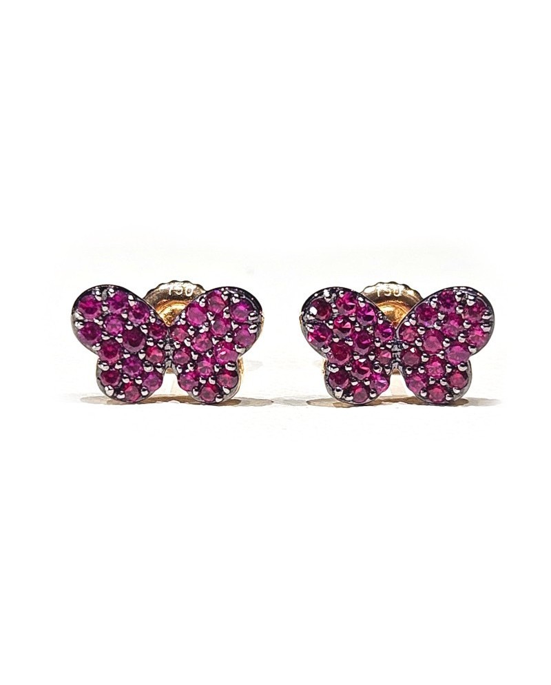 Boucles d'oreilles Crivelli en or rose et rubis avec papillon