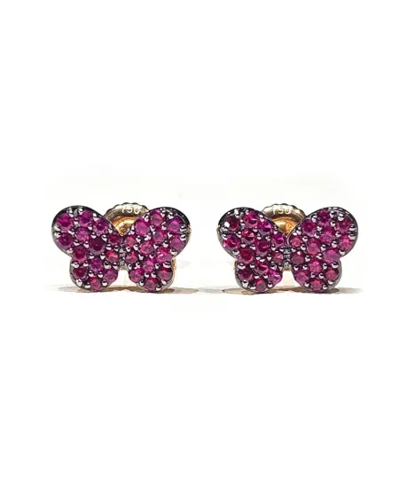 Crivelli earrings in rose gold and rubies with butterfly
