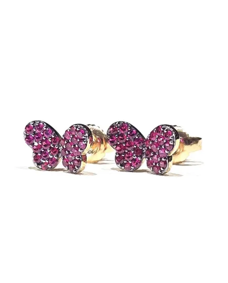 Boucles d'oreilles Crivelli en or rose et rubis avec papillon