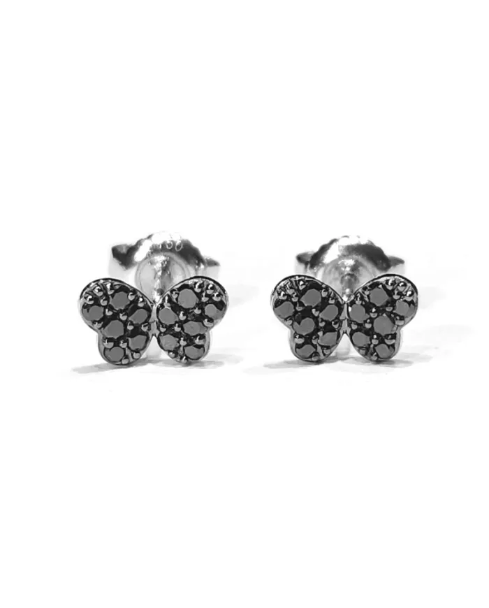 Boucles d'oreilles Crivelli en or blanc et diamants noirs avec papillon