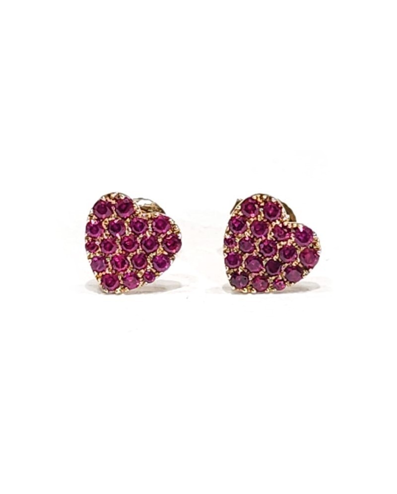 Boucles d'oreilles Crivelli en or rose et rubis avec coeur