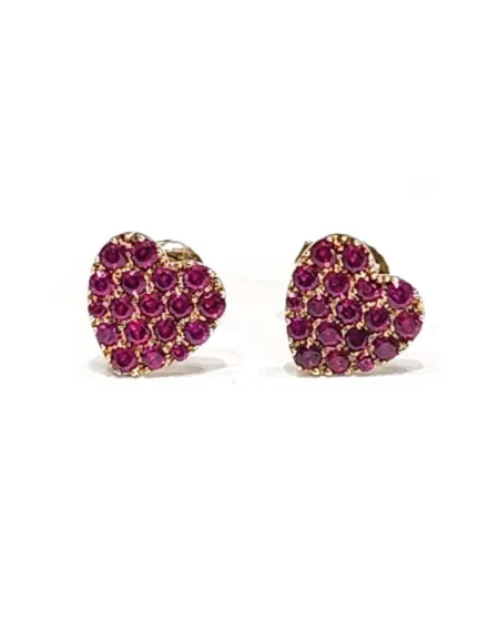 Boucles d'oreilles Crivelli en or rose et rubis avec coeur