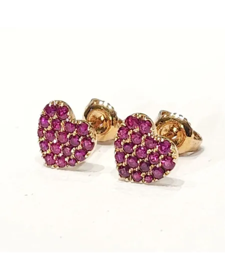 Boucles d'oreilles Crivelli en or rose et rubis avec coeur