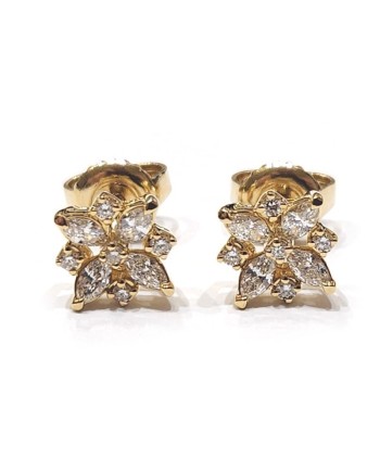 Boucles d'oreilles Crivelli en or jaune et diamants avec fleur