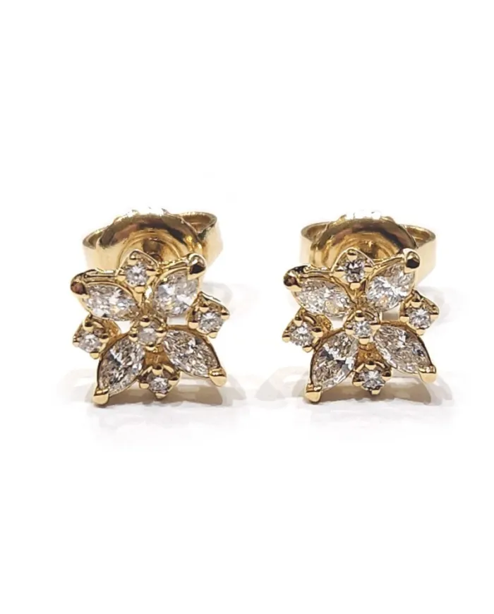 Crivelli earrings in yellow gold and diamonds with flower