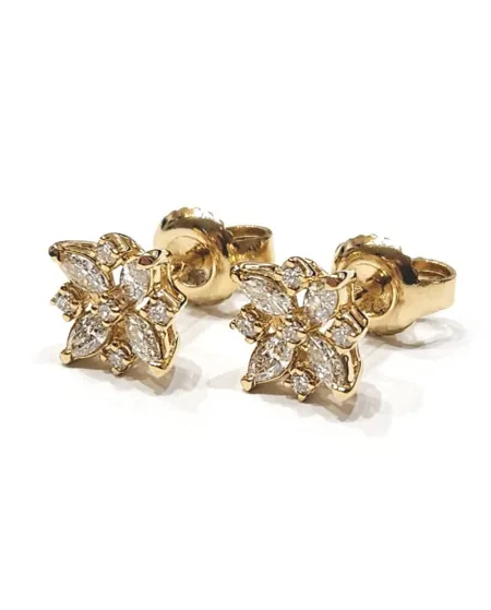 Boucles d'oreilles Crivelli en or jaune et diamants avec fleur