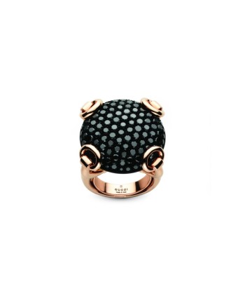 Bague Mors en Or Rose avec Diamants Noirs et Corindon Noir