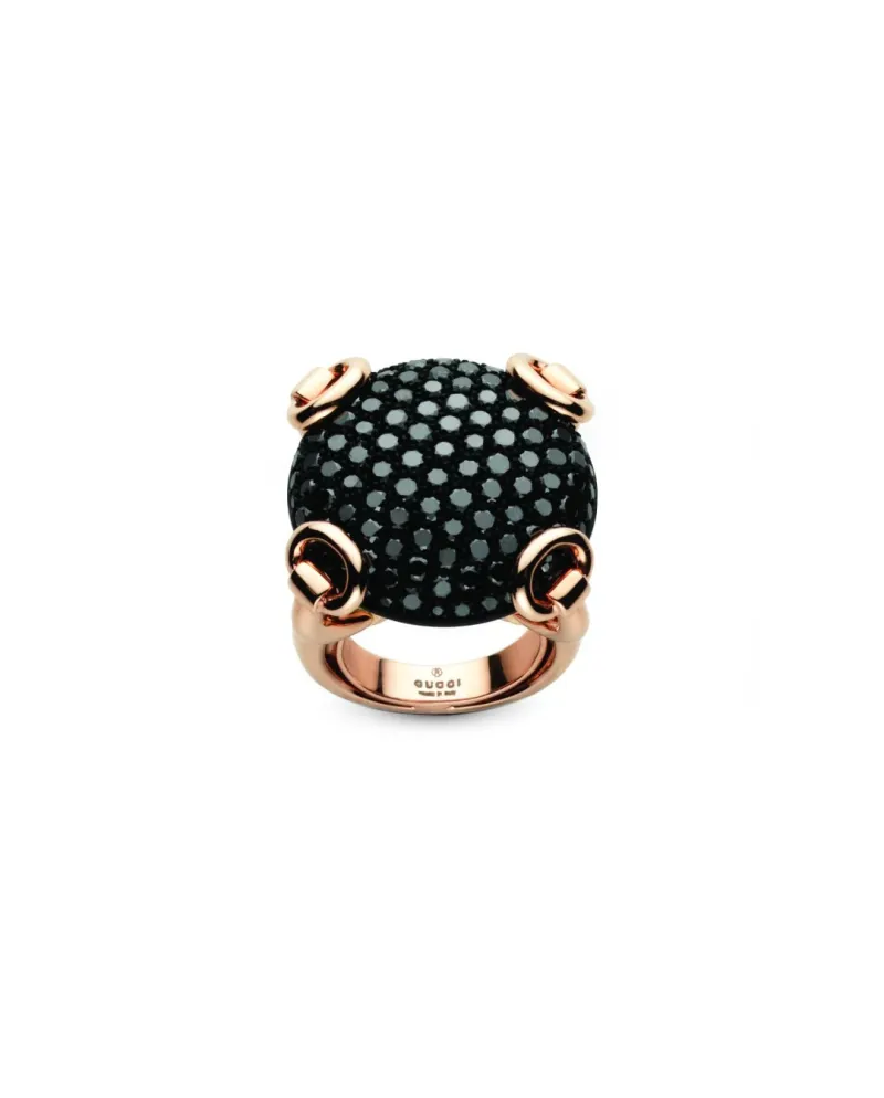 Anello Horsebit in Oro Rosa con Diamanti Neri e Corindone Nero Anello Horsebit in Oro Rosa con Diamanti Neri e Corindone Nero