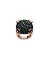 Anello Horsebit in Oro Rosa con Diamanti Neri e Corindone Nero