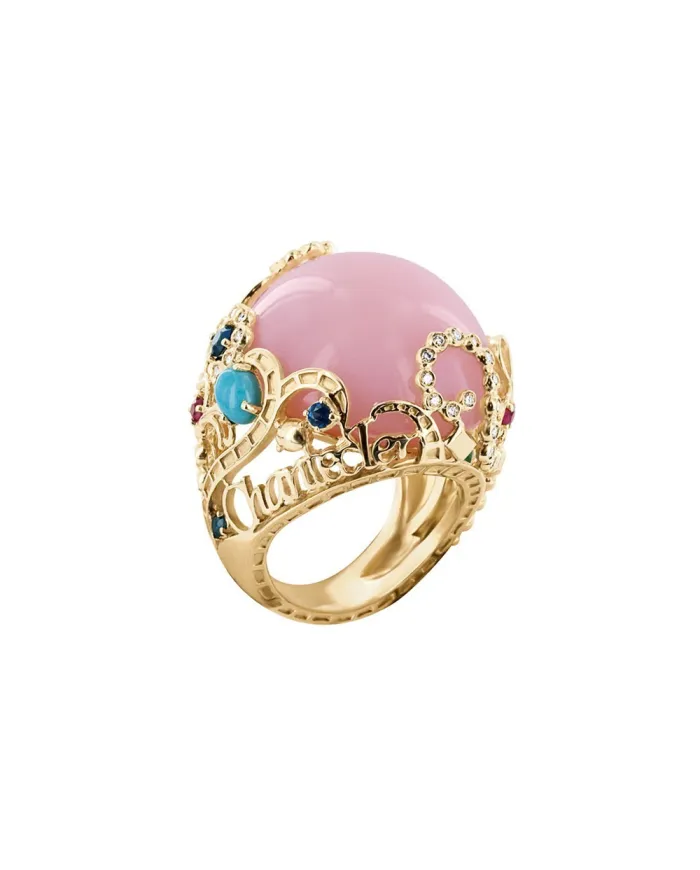 Chantecler Suamèm Anello oro giallo con opale rosa e pietre preziose