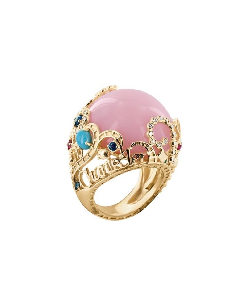 Chantecler Suamèm Bague en or jaune avec opale rose et pierres précieuses