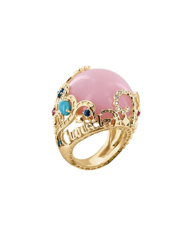 Chantecler Suamèm Yellow gold ring with pink opal and precious stones