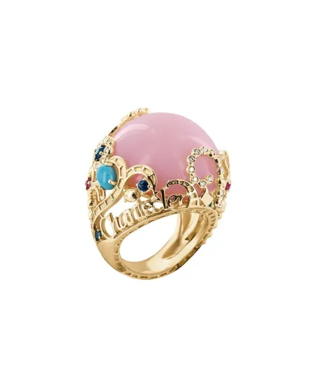 Chantecler Suamèm Yellow gold ring with pink opal and precious stones