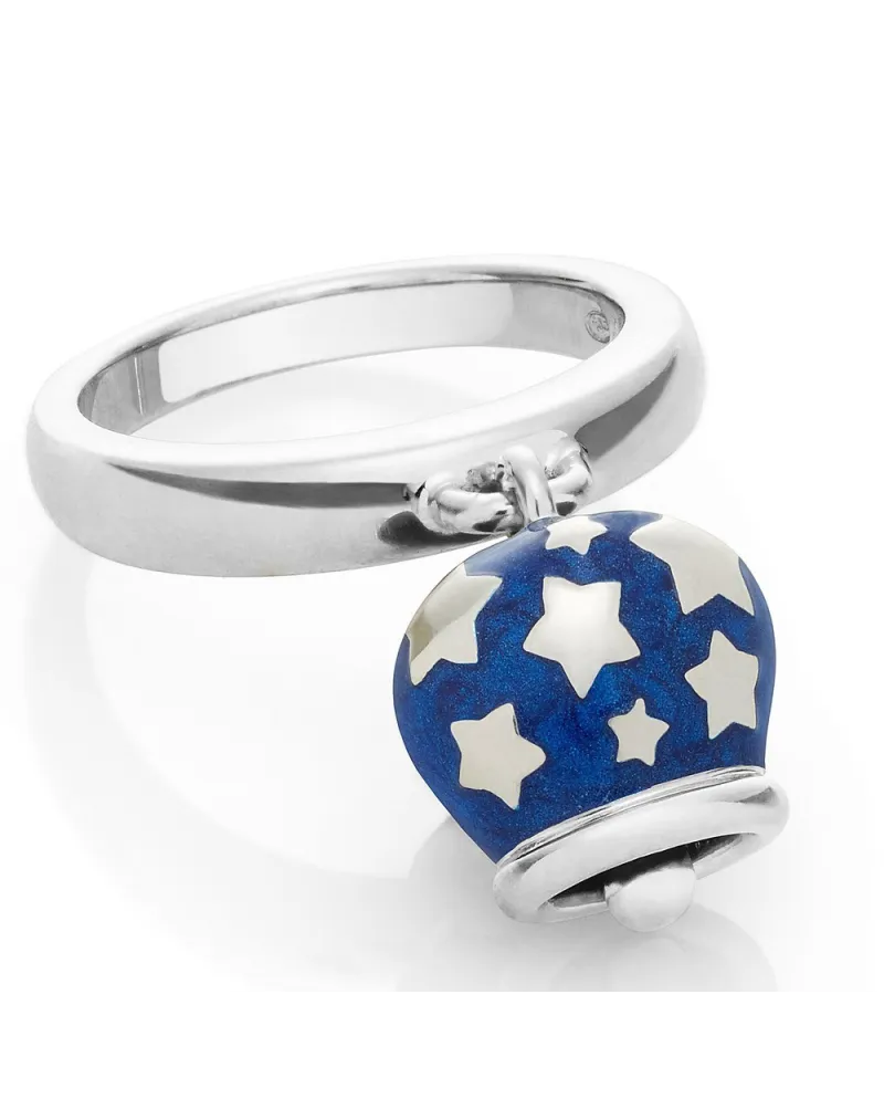 Chantecler Anello campanella double face in argento e smalto blu
