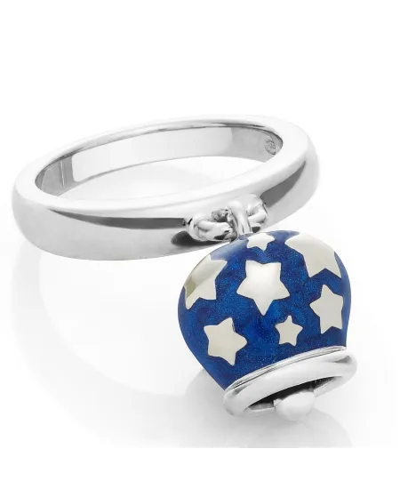 Chantecler Anello campanella double face in argento e smalto blu