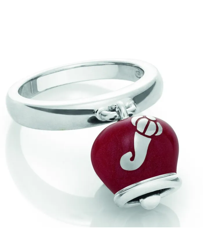 Bague double face Chantecler Campanella en argent et émail rouge