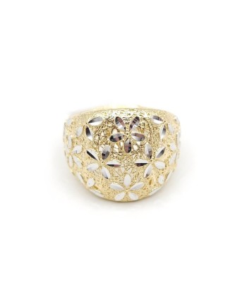 Anello a Fascia Casella Gioielli in Oro Bicolore con Decorazione Floreale