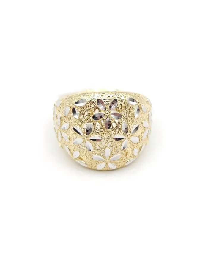 Anello a Fascia Casella Gioielli in Oro Bicolore con Decorazione Floreale