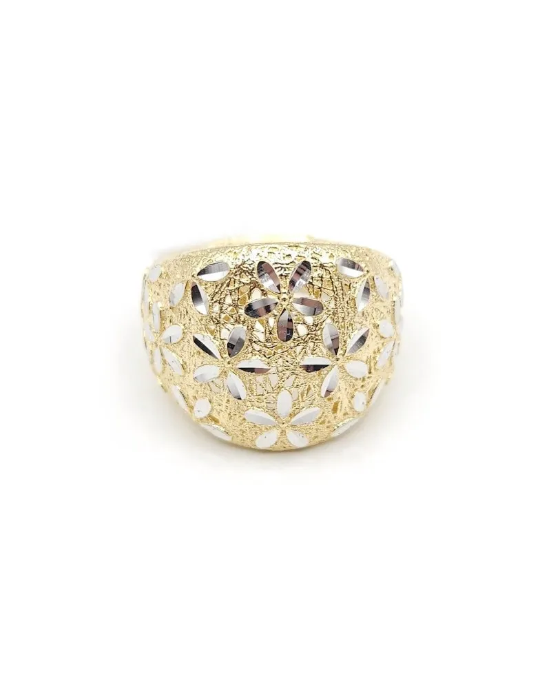 Casella Gioielli Band Ring in Two-Tone Gold with Floral Decoration