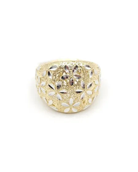 Casella Gioielli Band Ring in Two-Tone Gold with Floral Decoration