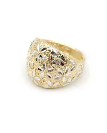 Anello a Fascia Casella Gioielli in Oro Bicolore con Decorazione Floreale