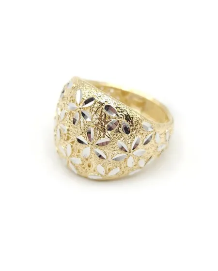 Casella Gioielli Band Ring in Two-Tone Gold with Floral Decoration