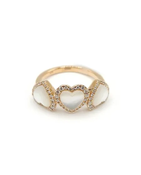 Anello Crivelli in Oro Rosa con Diamanti e Cuori in Madreperla