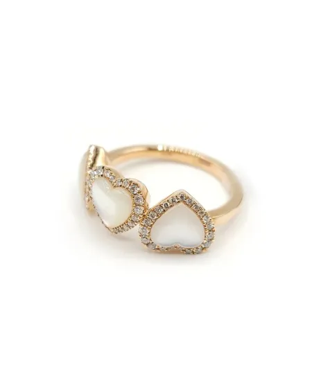 Crivelli Ring in Rose Gold with Diamonds and Mother of Pearl Hearts