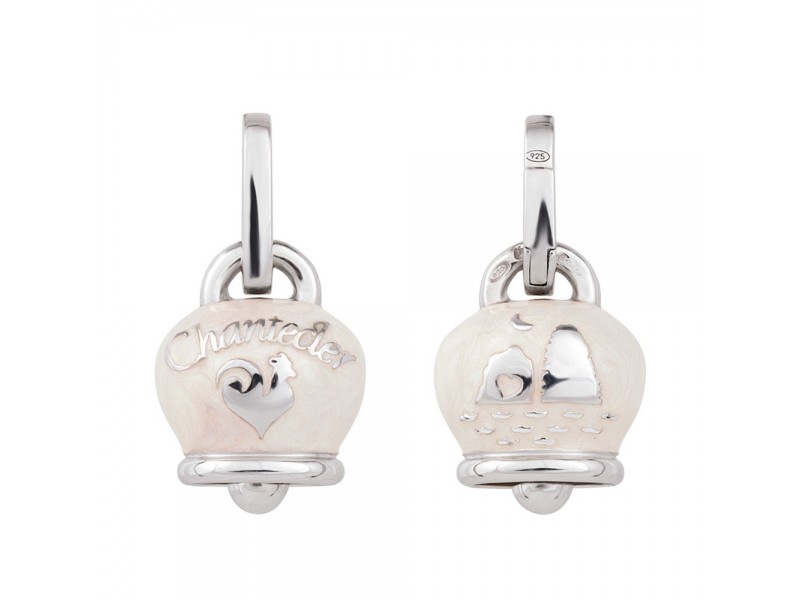 Chantecler Et voilà Double face Campanella medium charm in silver and pearly white enamel, with stacks on the back