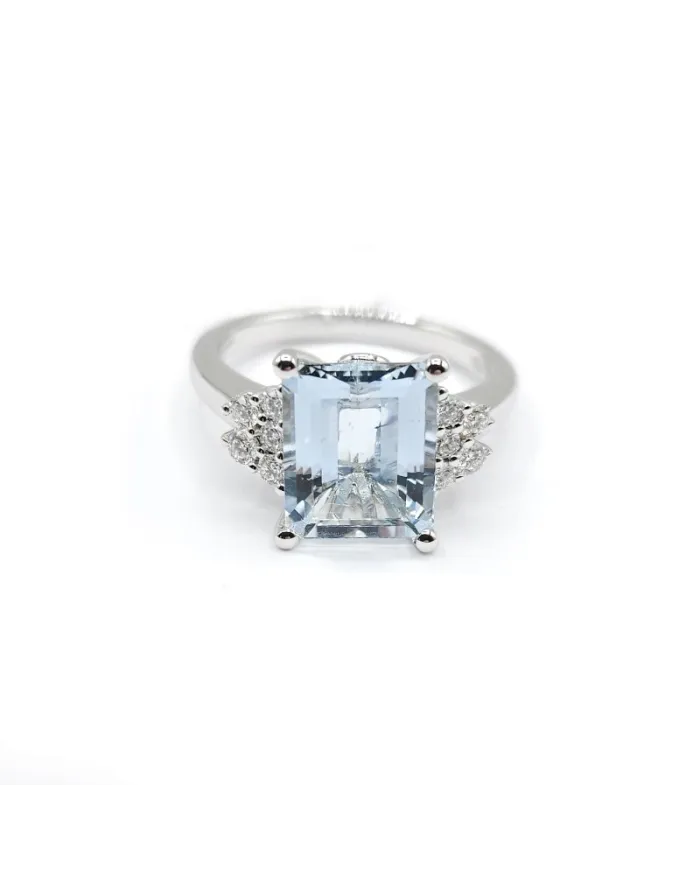 Crivelli White Gold Ring with Diamonds and Aquamarine