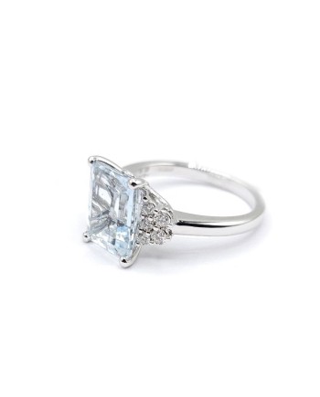 Anello Crivelli in Oro Bianco con Diamanti e Acquamarina