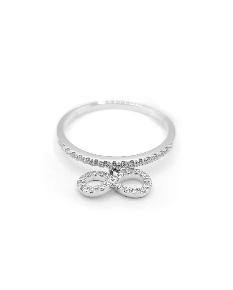 Anello Crivelli in Oro Bianco con Diamanti e Simbolo Infinito Pendente