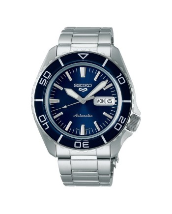 Montre de sport Seiko 5, cadran bleu, bracelet en acier