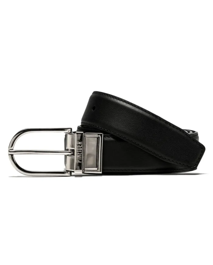 Pineider Daily Reversible Belt in Smooth Black/Green Leather with Oval Buckle