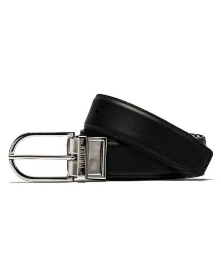 Ceinture réversible Pineider Daily en cuir lisse noir/vert avec boucle ovale