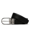 Pineider Daily Reversible Belt in Smooth Black/Green Leather with Oval Buckle