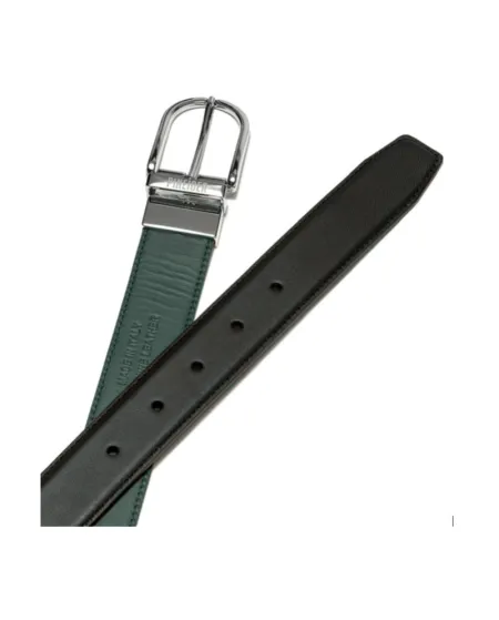 Pineider Daily Reversible Belt in Smooth Black/Green Leather with Oval Buckle